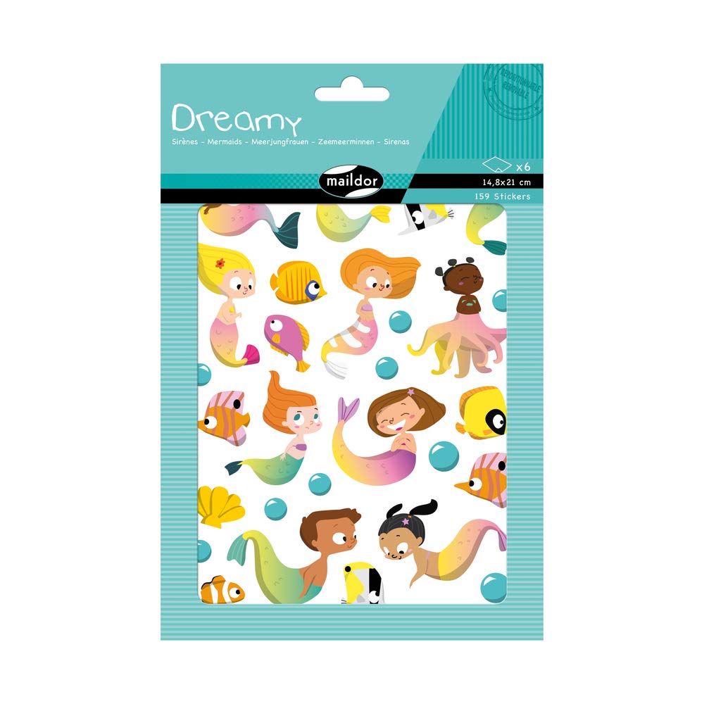 Maildor AE204C - Dreamy STICKERS - 6 sheets - Dimensions: 14,8 cm x 21cm - MERMAIDS THEME (159 stickers) - Children's Creative and Leisure Activity - DIY