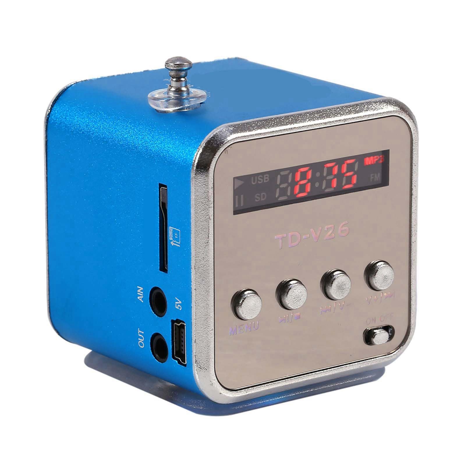 Yoidesu Portable Mini Speaker Music Player FM Radio Battery Powered Mini Digital Display Screen Speaker Music Player for Computer&Cell Phone Support TF Card and U Disk (Blue)