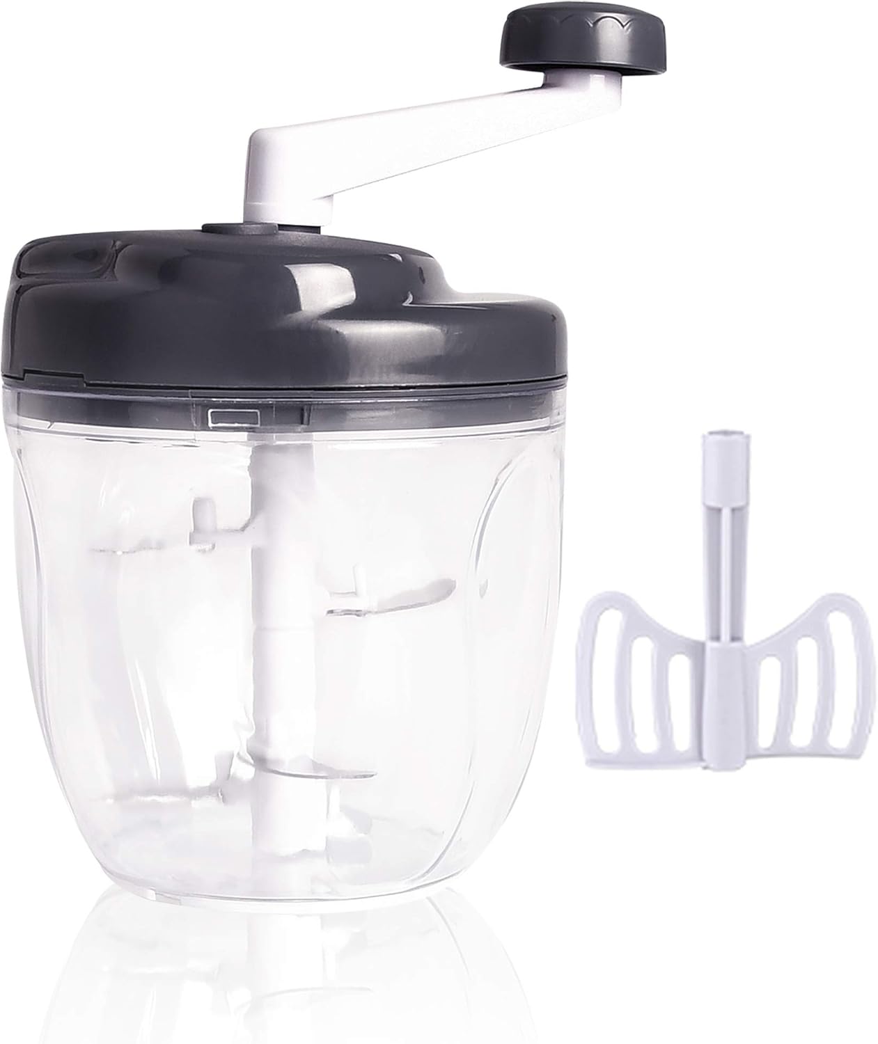 Mini Manual Food Chopper/Mincer, Milkary Durable Handheld Food Processor Cutter for Fruits Vegetables Onion Meat Garlic, 900ml Manual Blender with 5 Stainless Steel Blades and Egg White Separator