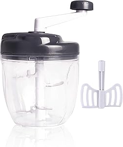Mini Manual Food Chopper/Mincer, Milkary Durable Handheld Food Processor Cutter for Fruits Vegetables Onion Meat Garlic, 900ml Manual Blender with 5 Stainless Steel Blades and Egg White Separator