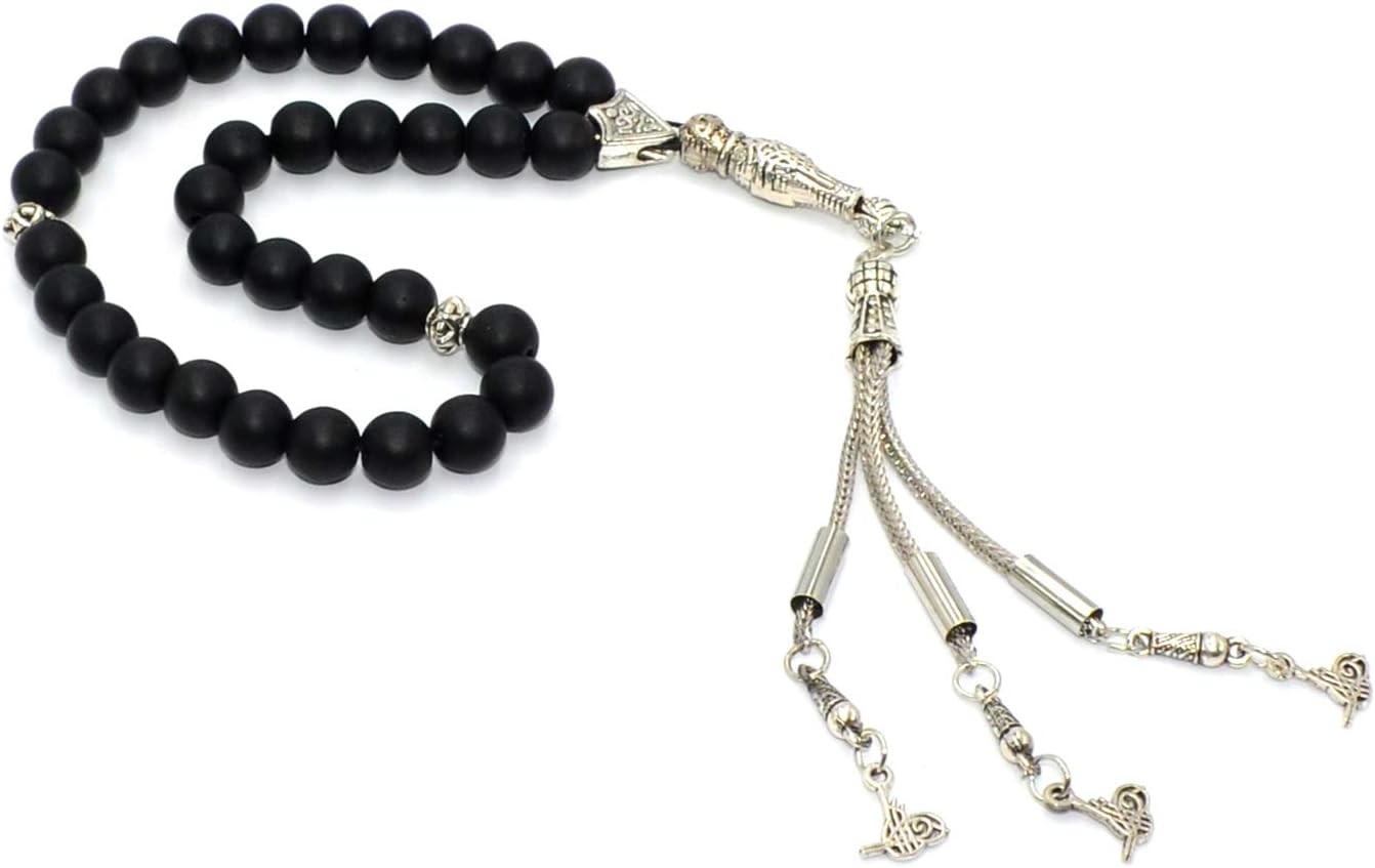 ALBATROSART -Gentle Men Collection- Prayer Beads-Worry Beads-Tesbih-Tasbih-Tasbeeh-Misbaha-Masbaha-Subha-Sebha-Rosary (Synthetic Black Onyx - 8 mm 33 Beads)