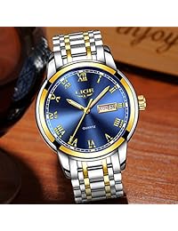 Reloj de pulsera para hombre, de acero inoxidable, luminoso, de cuarzo, a la moda, informal, de negocios, resistente al agua, 98.4 ft, Empresarial