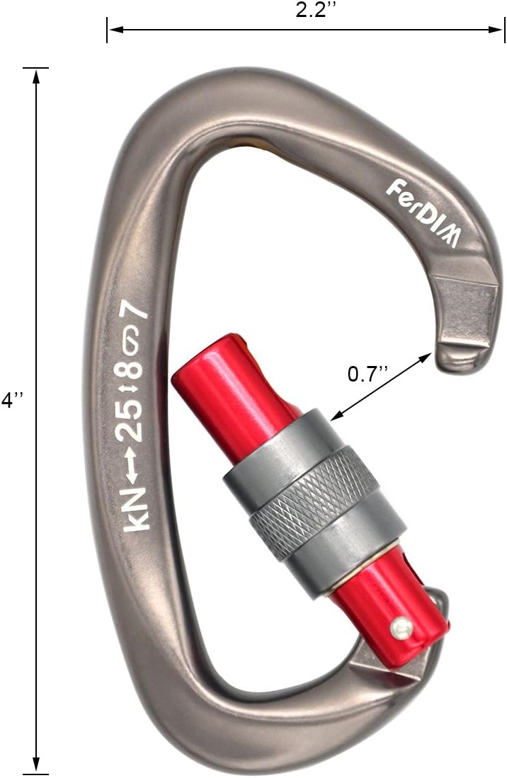 FerDIM Climbing Carabiner 25KN (5620 lbs) CE Certified Professional Heavy Duty Strong Caribeaners Clip for Rock Climbing Rappelling Swinging Tree Climbing Dog Leash D-Shaped Large Size : Sports & Outdoors