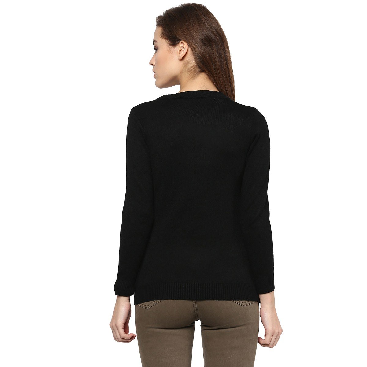 camey women's fashion stretchy round neck black long sleeve pullovers sweaters top