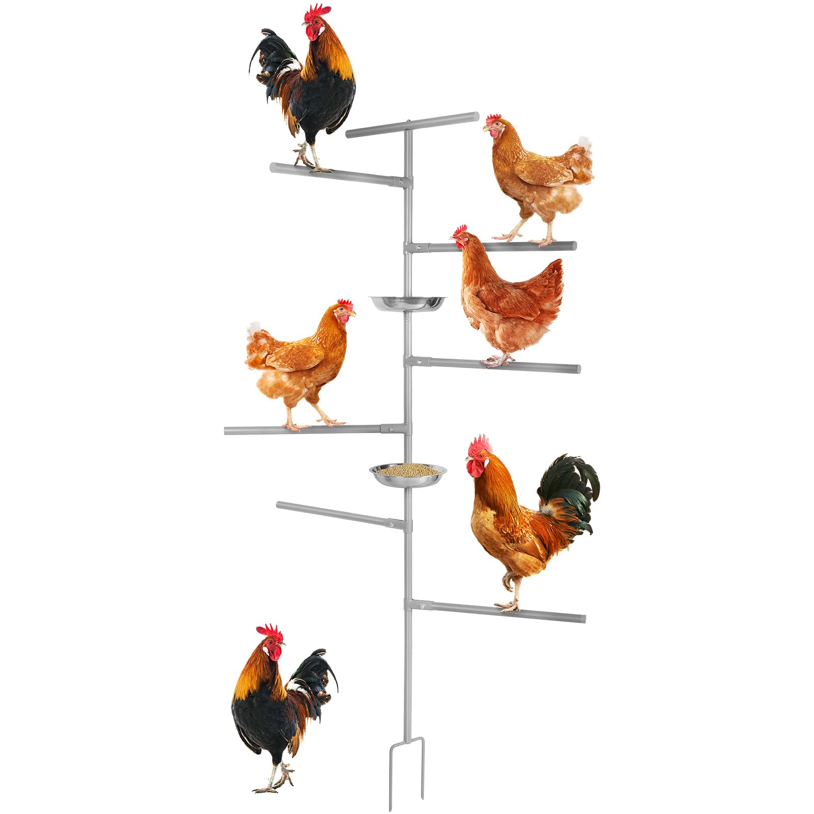 Photo 1 of Chicken Perch Toy for Coop,Wooden Chicken Perch Stand with Metal Ground Plug&Feeding Tray,Roosting Bar for Chicken Coop Toys,Chicken Coop Accessories for Bird Parrot Poultry Rooster