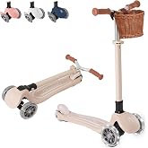 MomnLittle Toddler Scooter with Mini Basket for Kids Ages 3-10, 3-Wheel Foldable Kick Scooter, LED Light-Up Wheels, Lean-to-Steer Design, 4-Height Adjustable Handlebar for Boys and Girls