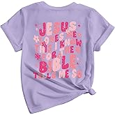 Zoemghc Girl's Christian Graphic Tees Jesus Loves Me Shirts for Kids Cute Faith Floral Tshirt Religious Bible Verse Tops
