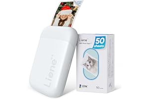 Liene 2x3” Photo Printer, Mini Instant Portable Color Mono Picture Printer Bundle 50 Zink Adhesive Paper, Bluetooth 5.0, Compatible w/iOS & Android, Small Phone Sticker for iPhone, Smartphone, White