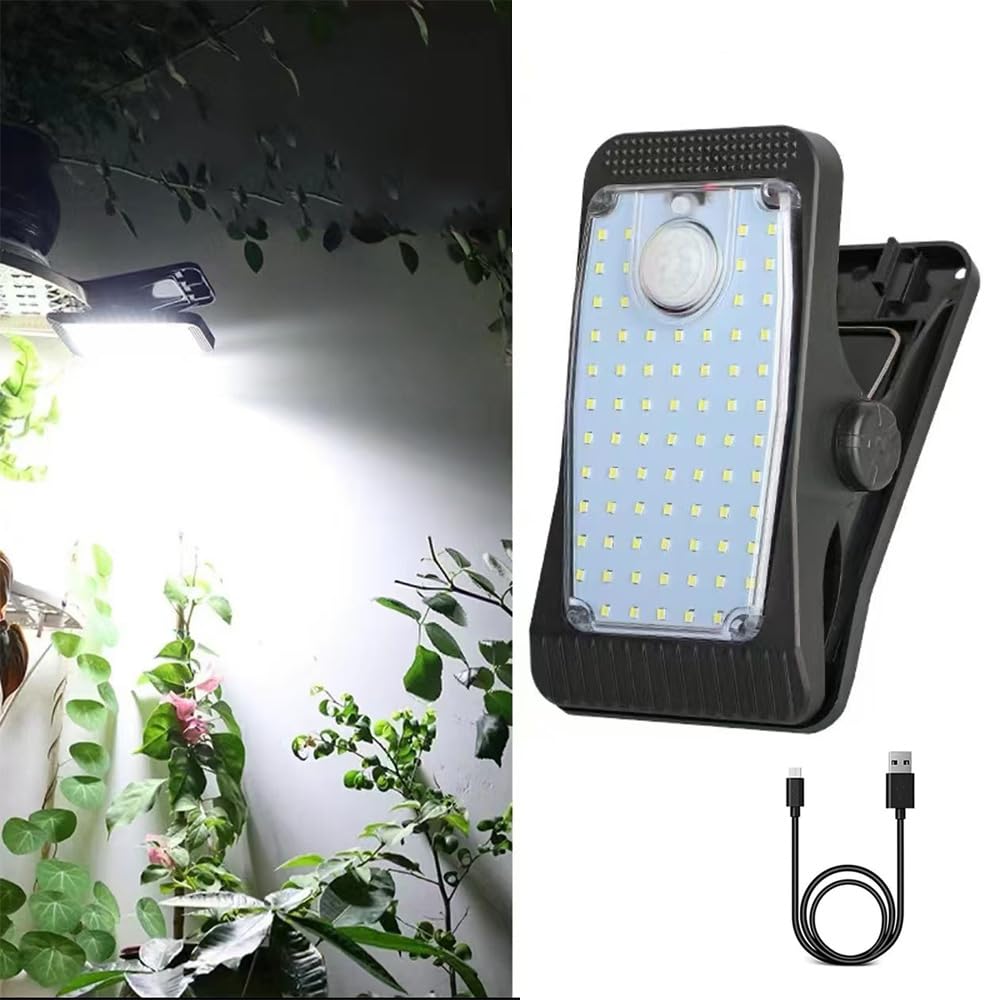 YZYOE New Enhanced 73 LED Outdoor Solar Clip Light, Portable Lighting with Motion Sensor, Waterproof Solar&USB Powered Courtyard Atmosphere Decorative Lights,3 Modes Path Light.