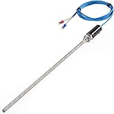 CGELE K-Type Thermocouple Temperature Sensors 0~600℃ Temperature Detector Temperature Gauge 2M/6.6Ft Wire Probe Length 300mm 