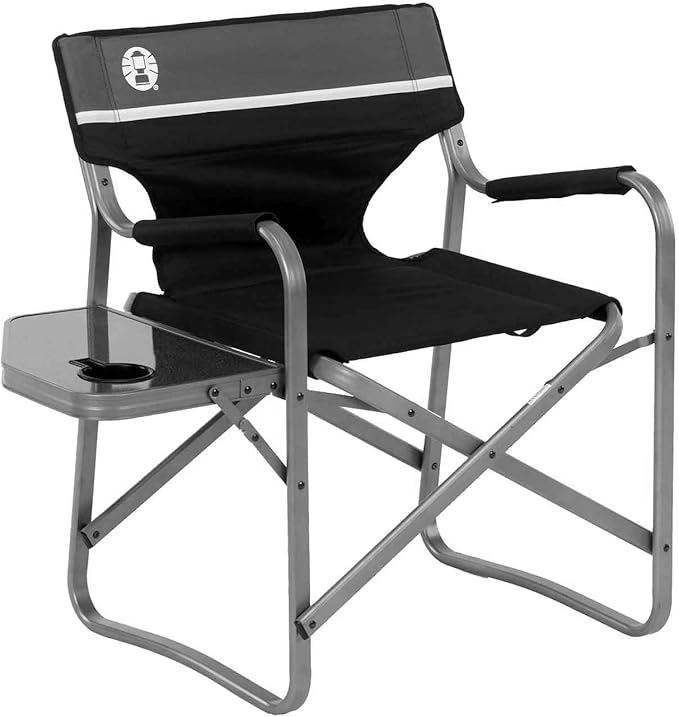 coleman outpost breeze portable folding deck chair with side table