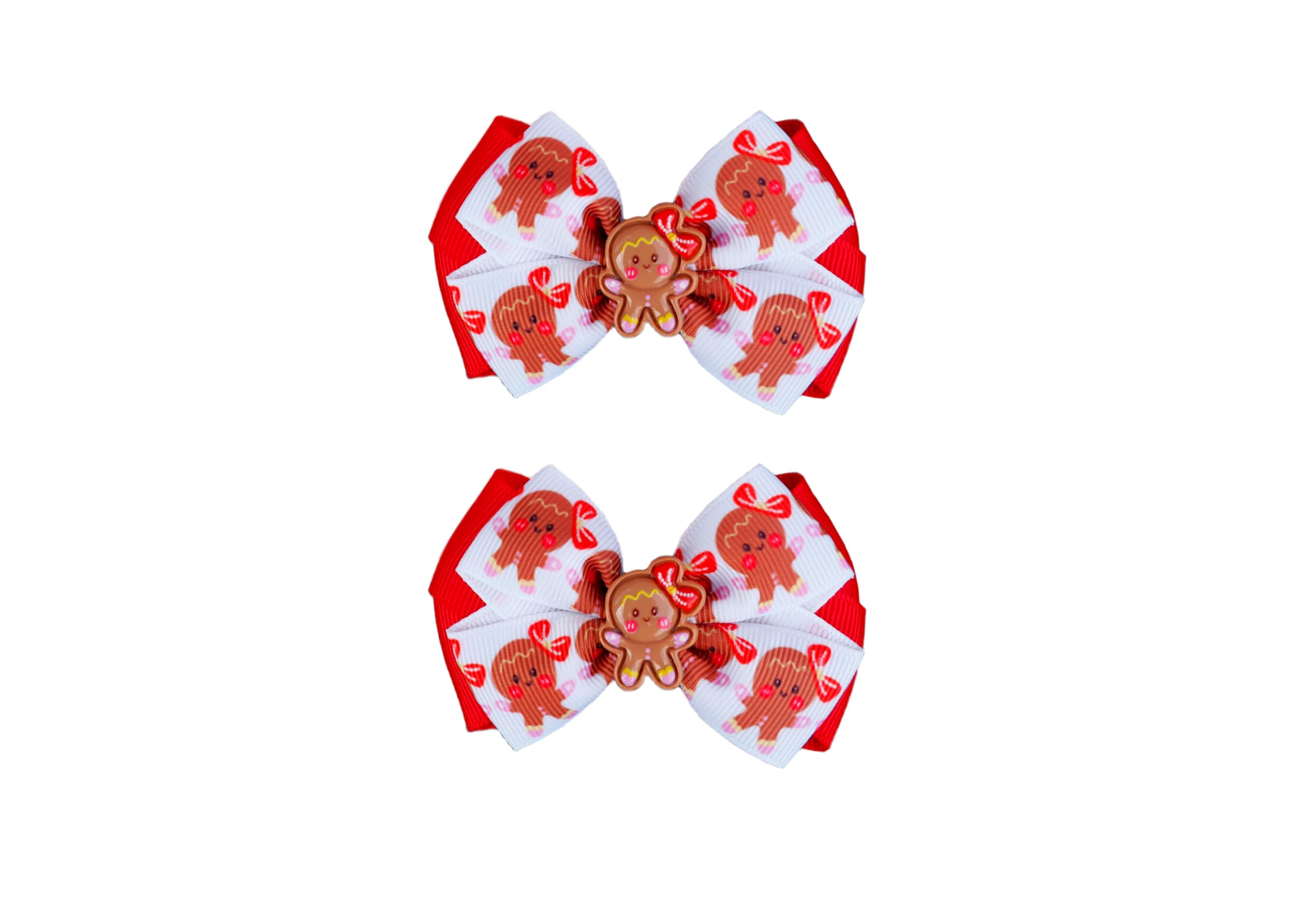 MeiMei Christmas Gingerbread Girls Hair Bow Clip – Handmade 3.25 inch Grosgrain Ribbon Bow with Alligator Clip, Xmas Hair Accessories for Girls, Stocking Filler Gift (Gingerbread Girl, BTF25, Clips)