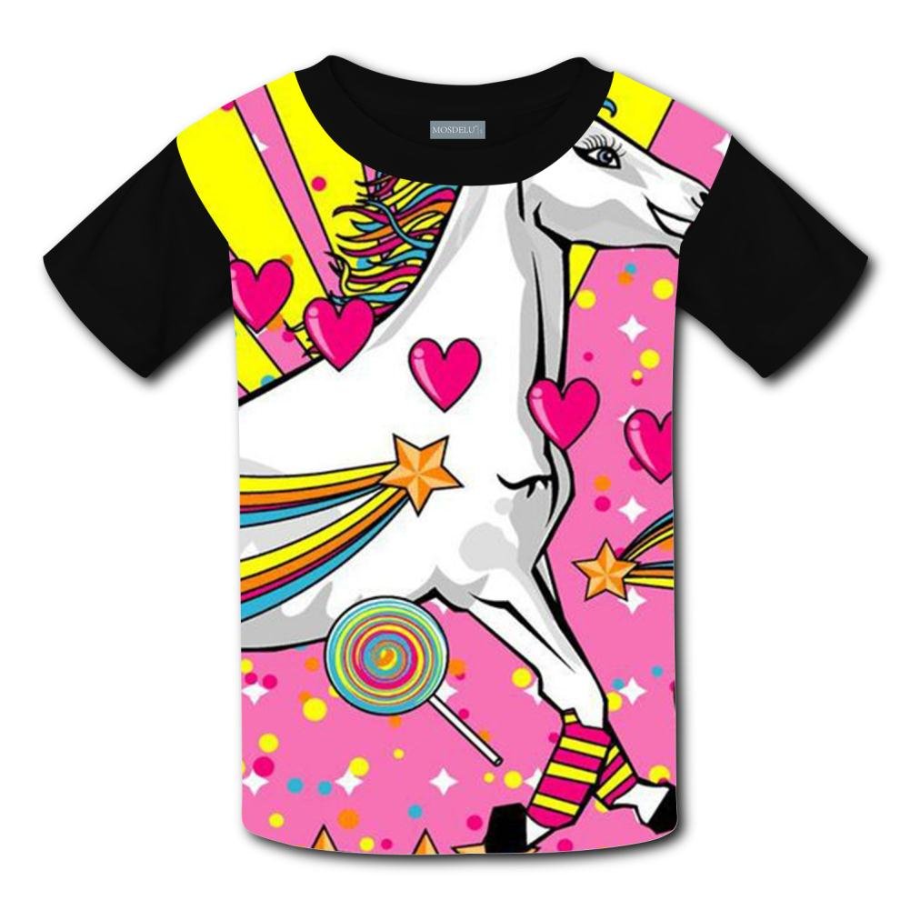 Yangjio T-Shirts Unicorn World Print Short Sleeve For Children