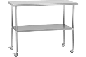 Chingoo Stainless Steel Table with Wheels 24 x 48 Inches Metal Prep Table with Adjustable Undershelf, Stainless Table for Commercial Kitchen, Outdoor, Restaurant, Hotel & Garage