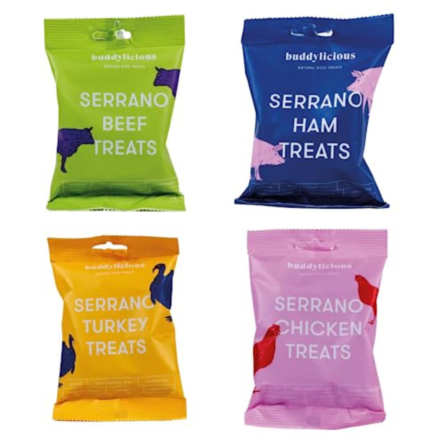 Buddylicious Natural Healthy Dog Treats | Serrano Dog Treats, Gluten Free, GMO Free, Hypoallergenic, High Meat Content, Omega 6 & 9 | Perfect For Training. (Multipack)