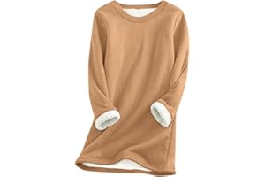 GENERIC Fleece Crewneck Sweatshirt Women Women's Thermal Fleece Tops Round Neck Long Sleeve Pullover 1