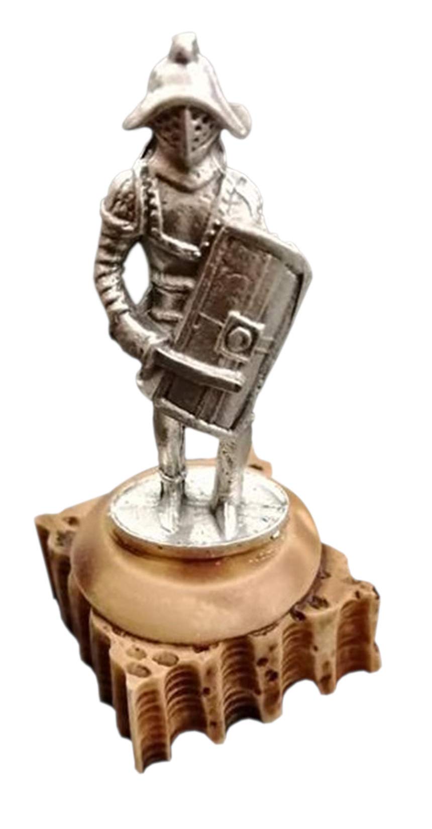 Eurofusioni Gladiator miniature figure collector item - Silver plated ancient roman warrior mini statue with painted resin base - Little model for collection - h 1,96 in