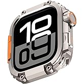 Amizee 2 in 1 Metal Armor Case for Apple Watch Series 11/10 46mm with Back Cover, Military Grade Protection Rugged Protective Bumper Cover for iWatch 46mm, Titanium/Orange