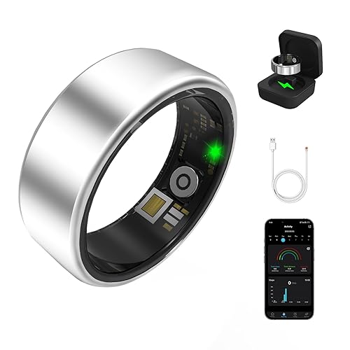 Smart Ring for Women Men Fitness Tracker with Heart Rate, Blood Oxygen, Step, Sleep Monitoring, IP68 Waterproof Fitness Ring Support Gesture Control, No App Fees for iPhone and Android, Silver 7