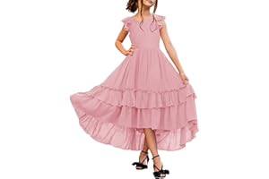 HOSIKA Girls Lace Boho Flower Girl Dress Ruffle Sleeve A-Line Formal Dresses for Wedding Party 6-12 Years