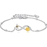 SINONLY Infinity Bracelet 925 Sterling Silver Butterfly/Dragonfly/Bee/Hummingbird/Cat/Dog Sunflower Bracelet Sunflower Jewelry Mother Day Birthday Gift for Women Mom