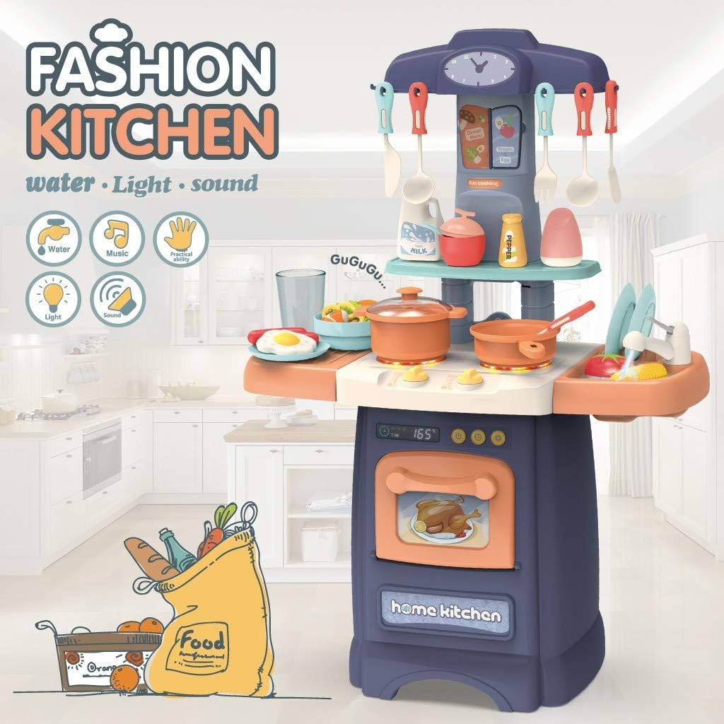 Amazoncom Us Fast Shipment Fun With Friends Great Gourmet Kitchen Large Plastic Play Kitchen With Realistic Lights Sounds Kids Kitchen Playset 29 Pc Kitchen Accessories Set Blue Kitchen