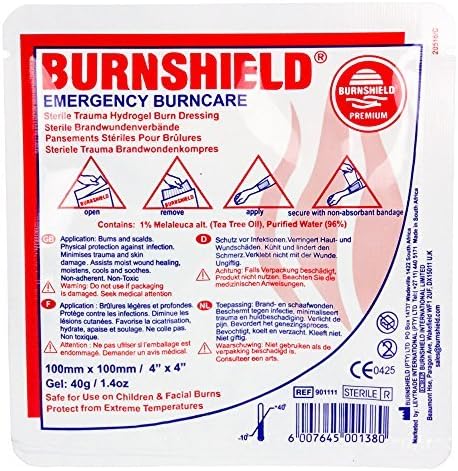 Burnshield Premium Sterile Emergency Burn Dressing 4x4 (10cm x 10cm) Cools The Burn by Burnshield