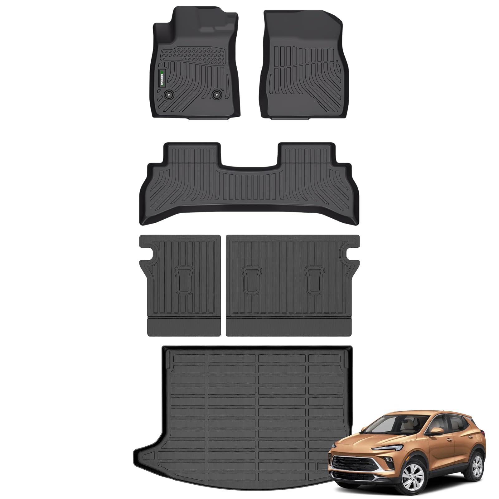 ANBINGO® Floor Mats & SeatBack Cargo Liner for Buick Encore GX FWD 2020-2026, Preferred/Select/Essence/Sport Touring/Avenir, (Velcro Tape Fixed Backseat) All Weather TPE Car Liner, Black Image