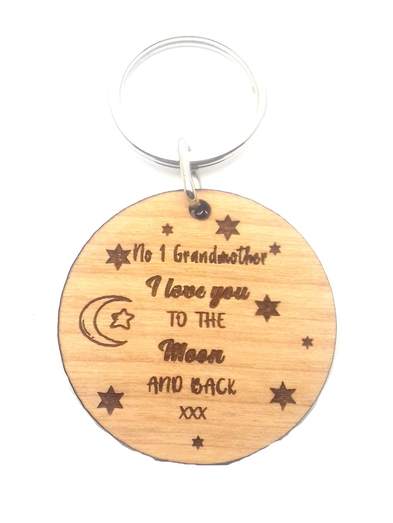 No 1 Grandmother I Love You to The Moon and Back Round Wooden Wood Keyring Key Ring