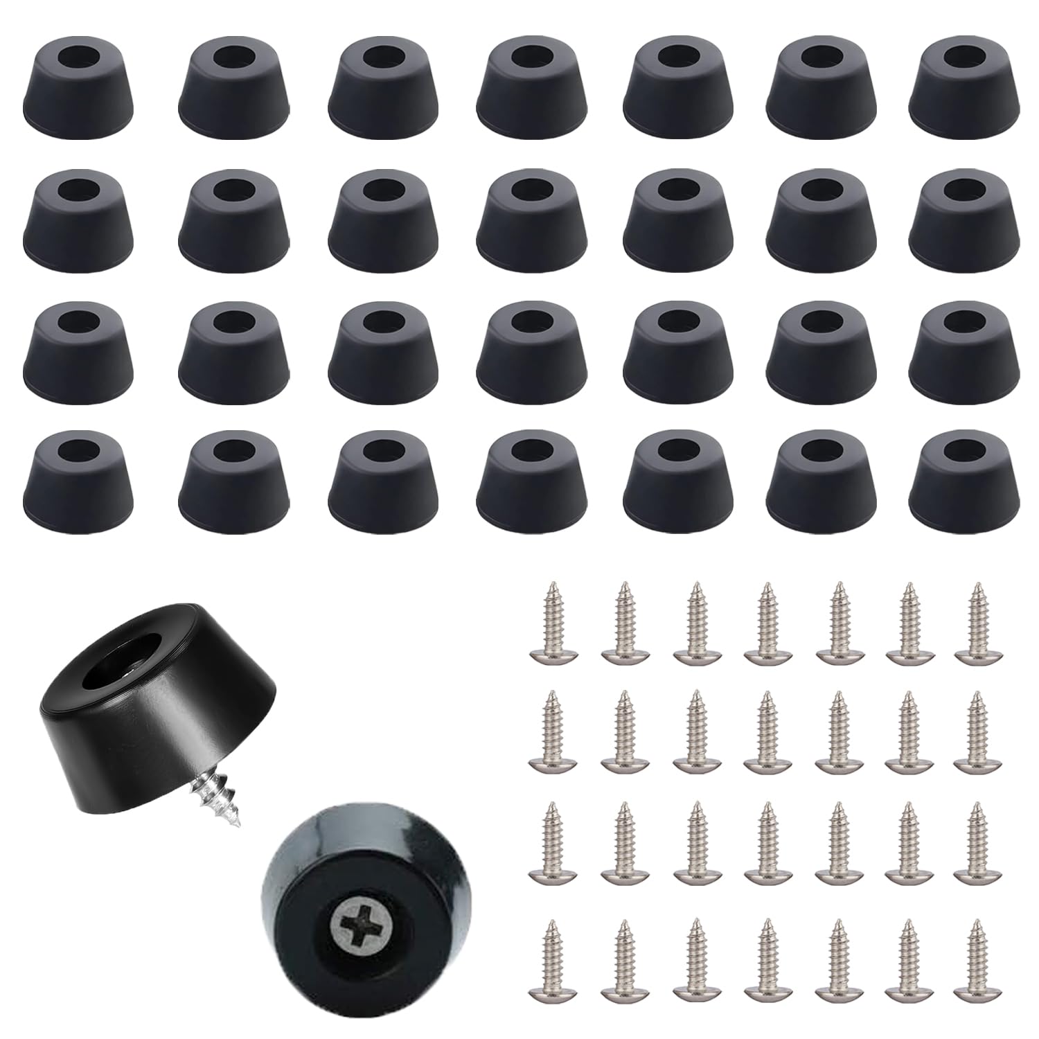 28 Pcs Rubber Feet Non Slip Rubber Feet for Furniture Floor Rubber Furniture Feet with Stainless Steel Screws Garden Furniture Feet for Furniture Leg Pads (D15x12xH8mm)