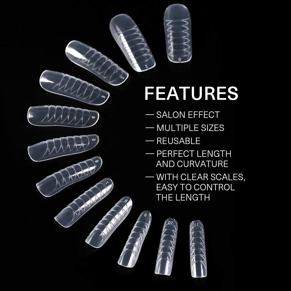 Modelones 120pcs Coffin Nails Clear Ballerina Nail Tips Full Cover Dual Nail Form : Beauty