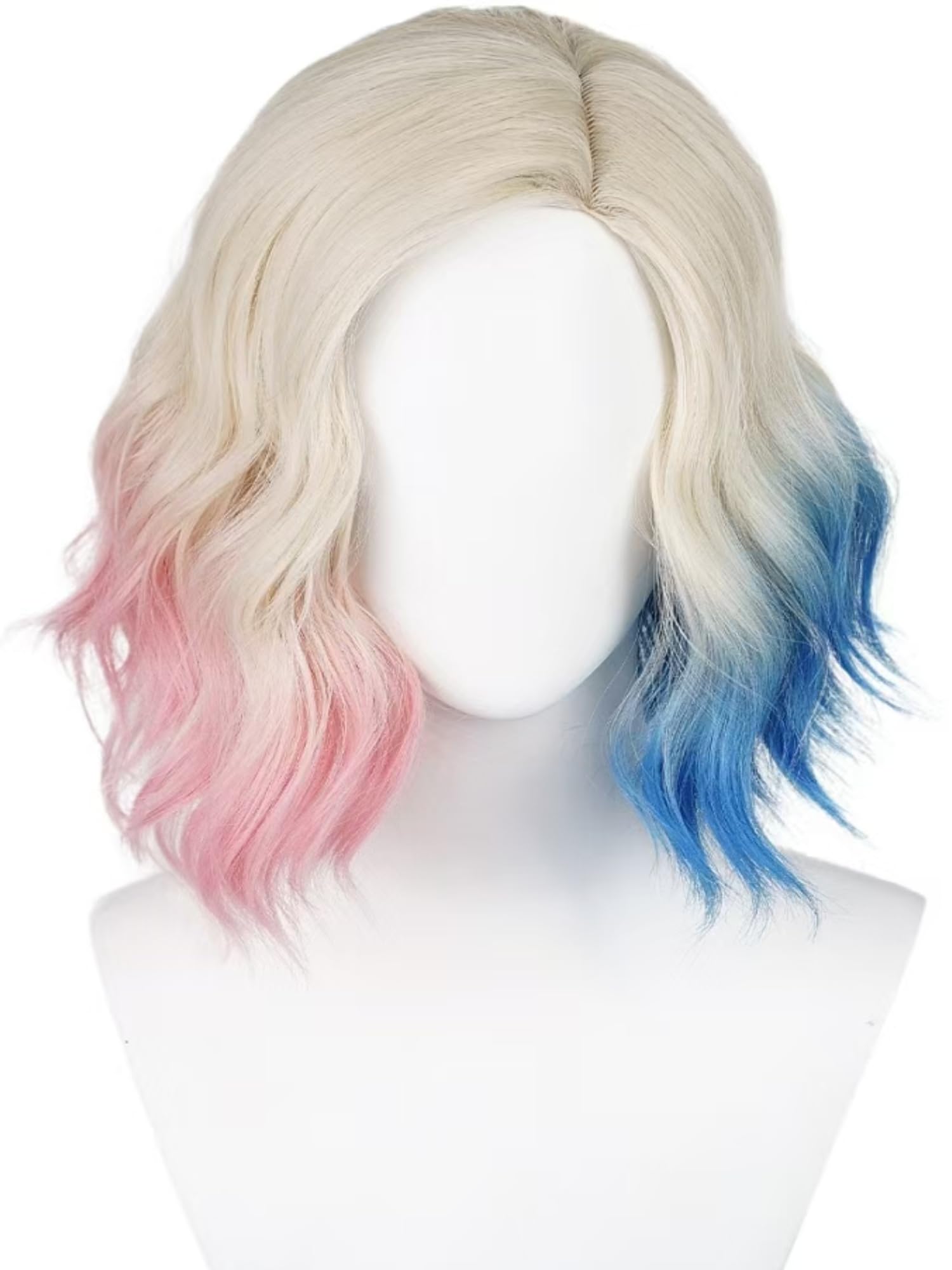 Photo 1 of Short Curly Blonde Pink Blue Wave Wig Women's Side Part Costume Wigs Synthetic Hair for Halloween Party