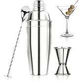 Ohtomber 24oz Stainless Steel Cocktail Shaker Set Bartender Kit | Includes Buit-in Strainer, Jigger & Mixing Spoon, Martini D