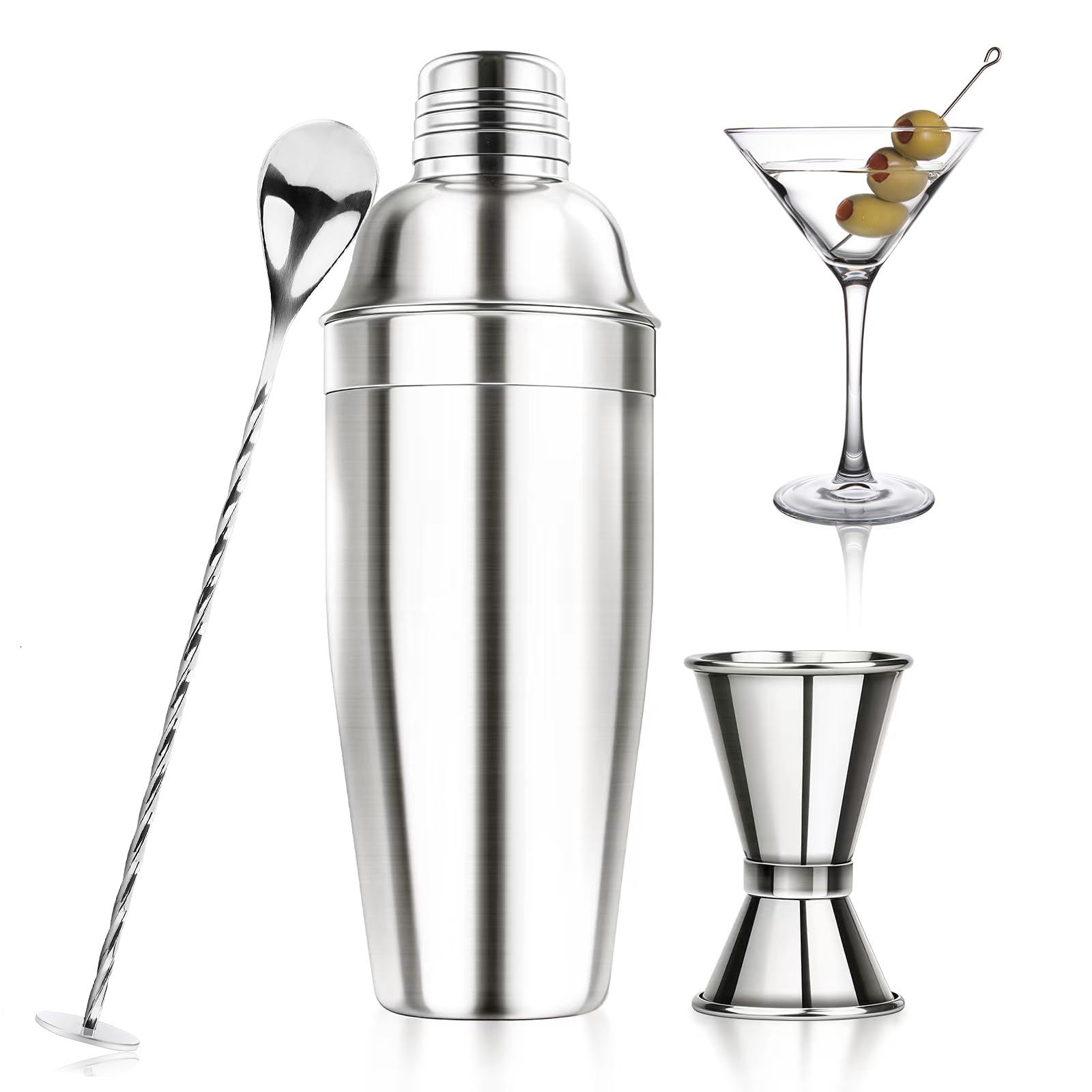 Ohtomber 24OZ Cocktail Shaker Set - Cocktail Bar Martini Drink Shaker Set with Strainer, Stainless Steel Bartender Kit Drink Mixer with Jigger, Mixing Spoon, Bar Accessories for Beginners