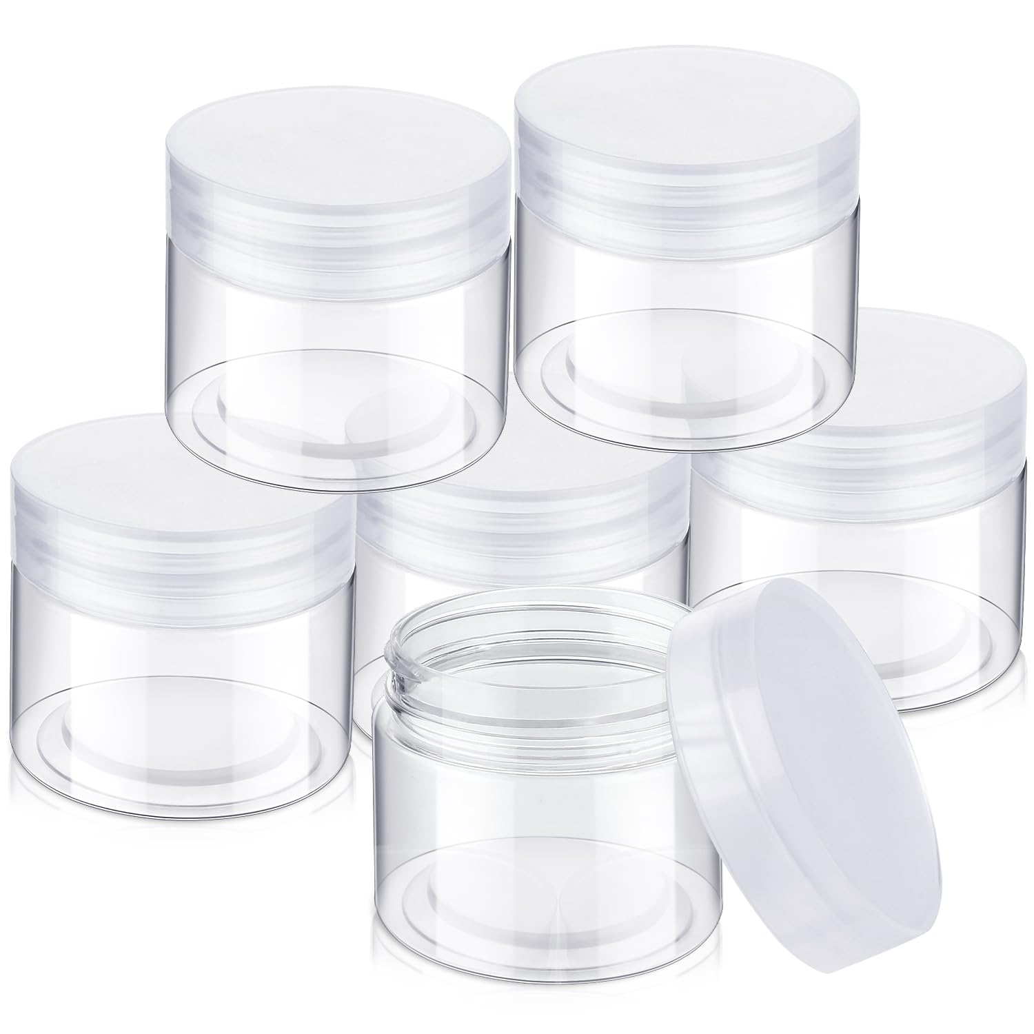 6 Pack Plastic Pot Jars Round Clear Leak Proof Plastic Container Jars with Lid for Travel Storage, Eye Shadow, Nails, Paint, Jewelry (2 oz, Clear)
