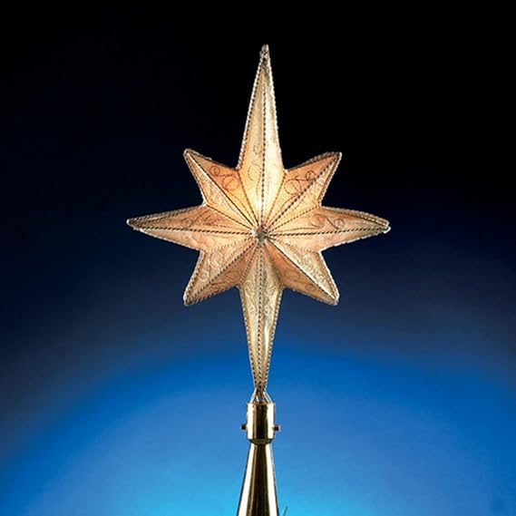 12" White Lighted Gold Glitter Scroll Star of Bethlehem Christmas Tree