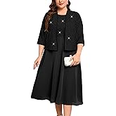ZOMVA Plus Size Sparkly Mother of The Bride Dresses with Jacket 2 Piece Chiffon A-Line Dress Wedding Guest Formal