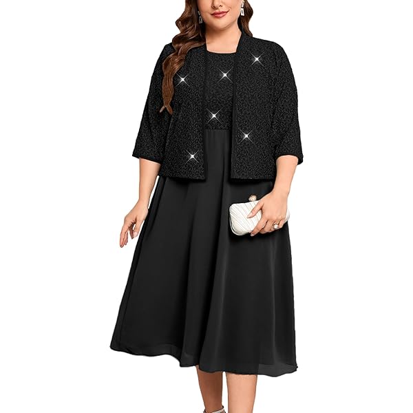 thumbnail image 2 of Plus Size Mother Of Bride Dress Set - 2 Piece Chiffon With Rhinestone Jacket & Dress 2 of 13