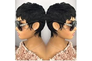 QiaQiaRing Pixie Cut Wig Human Hair for Black Women Short Layered Pixie Cut Wigs Summer Hairstyle 1b Color Short Pixie Cut Wig Human Hair Wigs for Women(1b color)