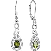 Lwsary Oval Cut Dangle Drop Earrings 925 Sterling Silver Infinity Twisted Leverback Earrings Birthstone Jewelry for Women