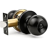 Knobonly 1 Pack Privacy Door Knobs Matte Black, Keyless Door Knobs Interior for Bedroom and Bathroom, Round Door Handles Stainless Steel, Classic Design