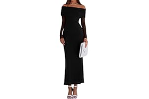 PRETTYGARDEN Fall Dresses for Women 2025 Elegant Off The Shoulder Long Sleeve Formal Wedding Guest Bodycon Maxi Dress