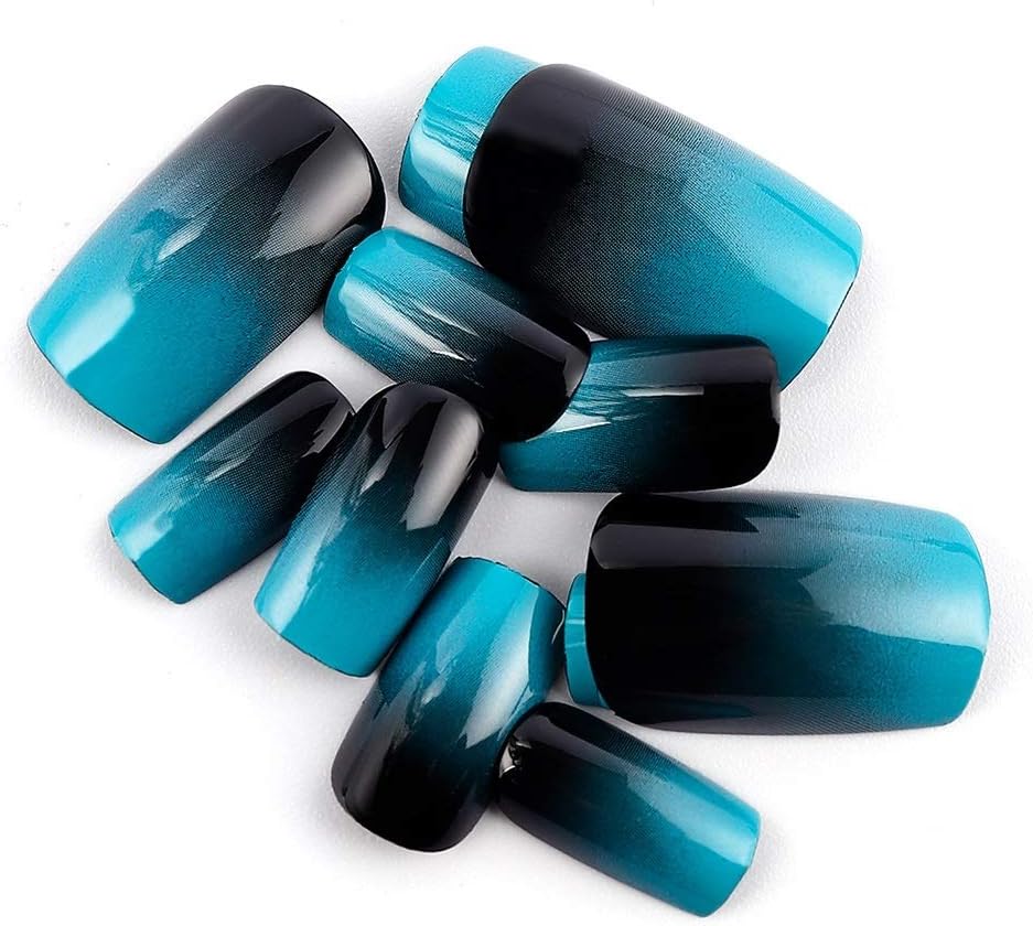 Amazon Liarty 24pcs ネイルチップ 人気 中長さ シンプルなデザイン グラデーション 青 黒 フレンチネイルチップ つけ爪 ファッション 優雅ネイル Liarty ジェルネイル 通販