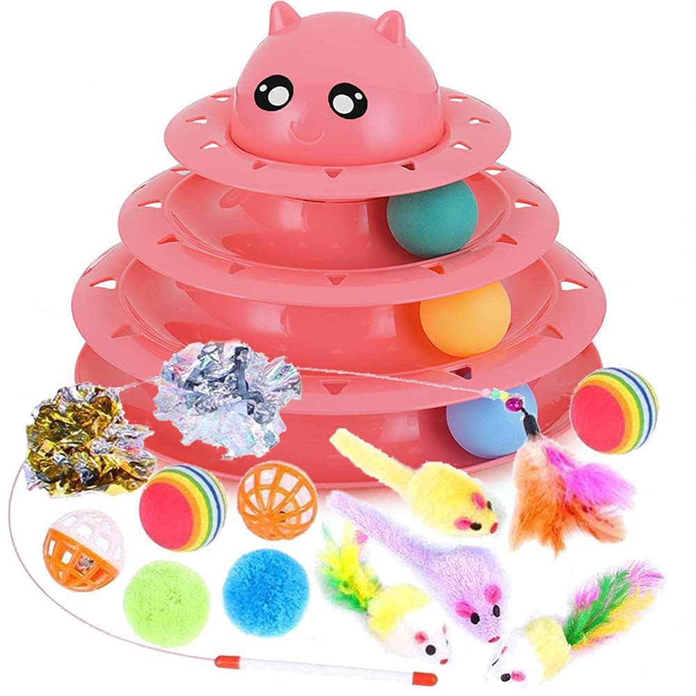 Speedy Panther 14 Pack Cat Toys - Interactive Roller, Wand, Ball & Feather Toys for Indoor Kittens