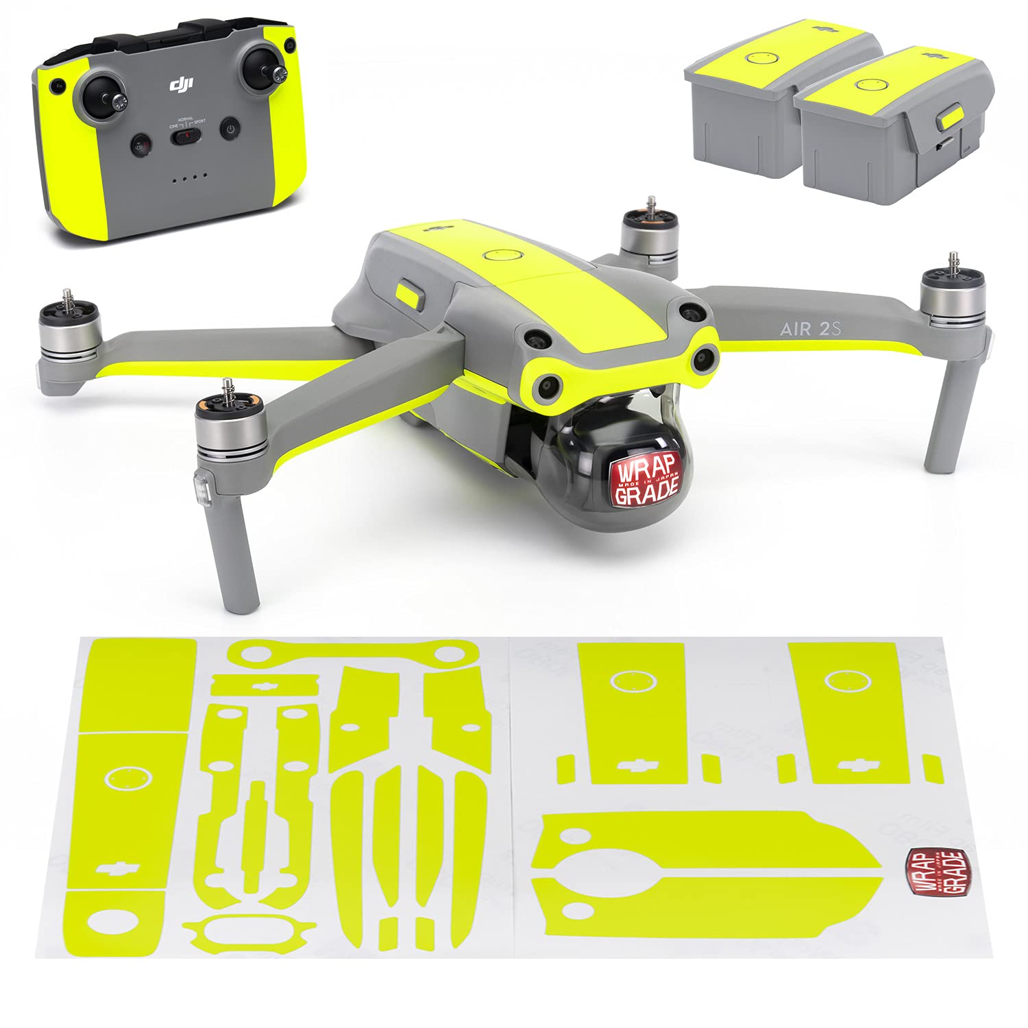 Wrapgrade Skin compatible with DJI Air 2S | Accent Color B (NEON YELLOW) — image 1