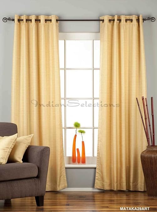 Indian Selections Lined Golden Ring Top Matka Raw Silk Curtain