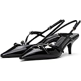 MICIFA Slingback Kitten Heels for Women Pointed Toe Stiletto Heels Slip On Pumps with Buckled Straps Dress Work Pumps Shoes