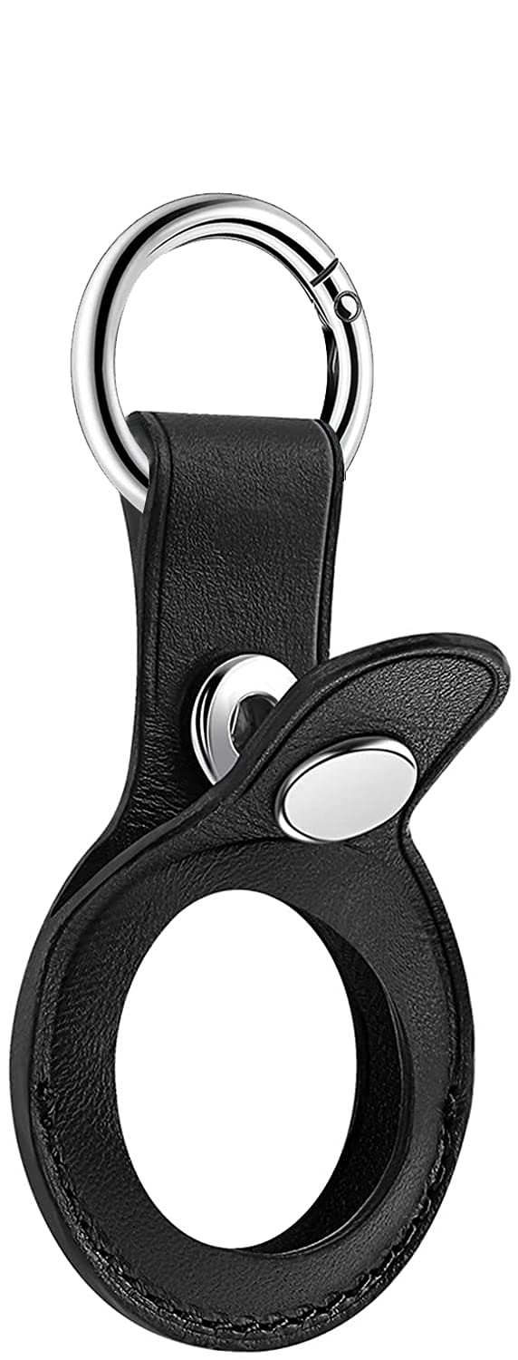Cases for Air Tags, Anti-lost 2021 LEATHER AirTags Loop Anti-Lost Portable Key Pet Kids GPS Finder Locator Sleeve Mini Tracker Keychain Protective Ring Cover (BLACK)