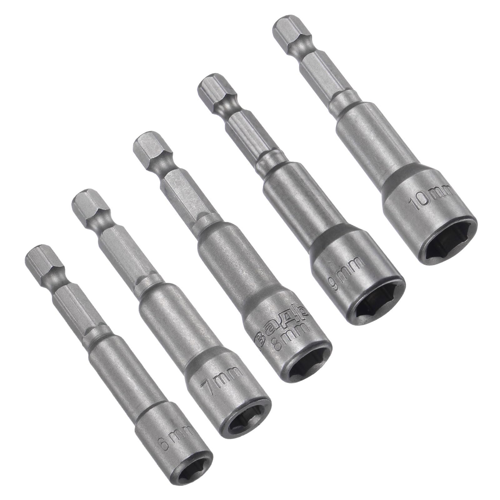 CoCud Quick-Change Nut Setter Driver Bit, 6/7/8/9/10mm Metric 65mm Length 1/4" Shank, CR-V Magnetic Straight Shank Setter Drill Bits - (Applications: for Auto Repair) - 5pieces