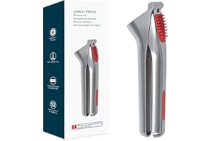 KITCHENDAO No Peeling Garlic Press with Large Chamber,Heavy-Duty Garlic Press with Built-in Scraper & Cleaning Pusher, Zinc A